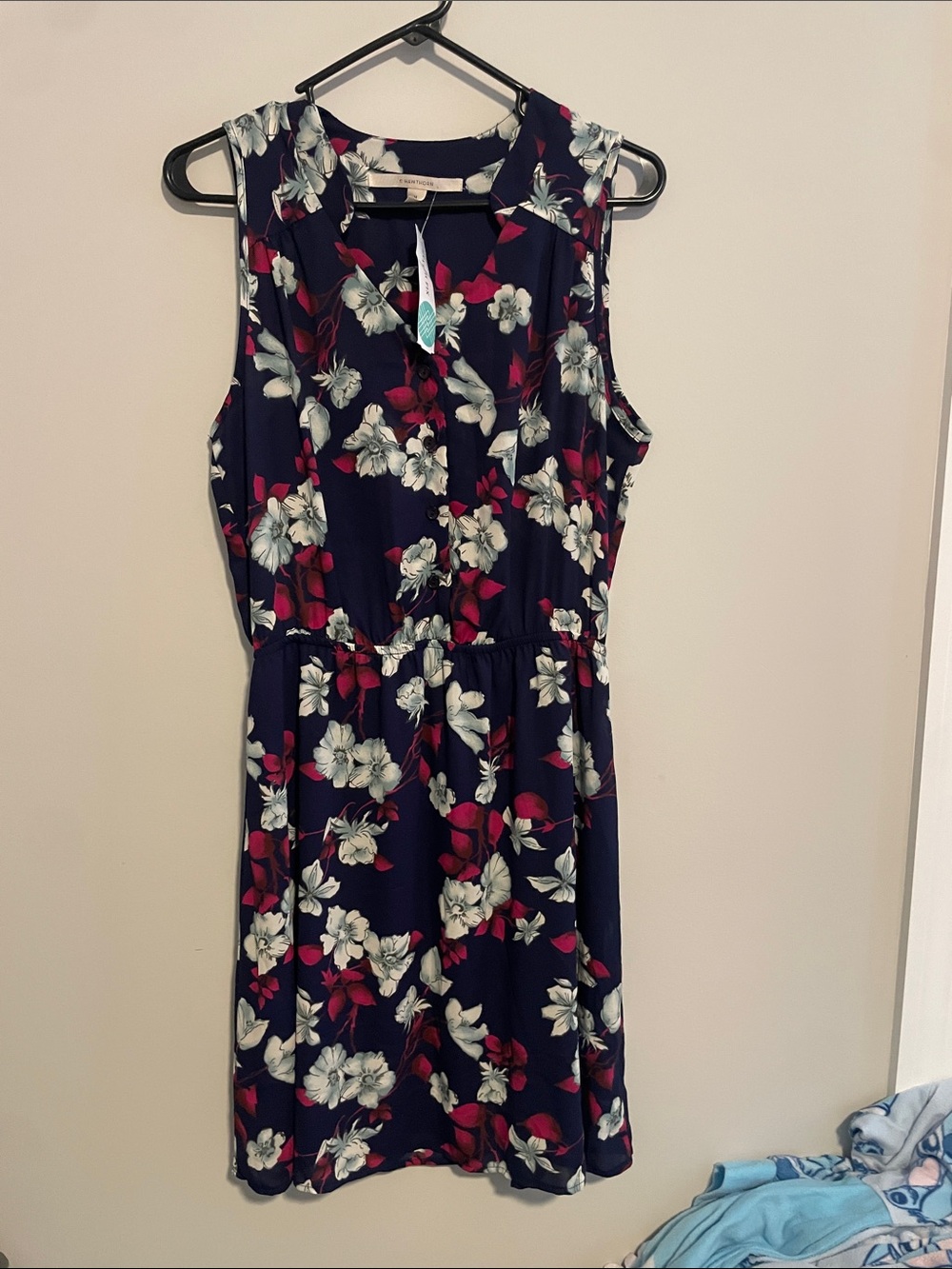 41 Hawthorn Navy Sleeveless Midi Dress with White & Red Floral Print